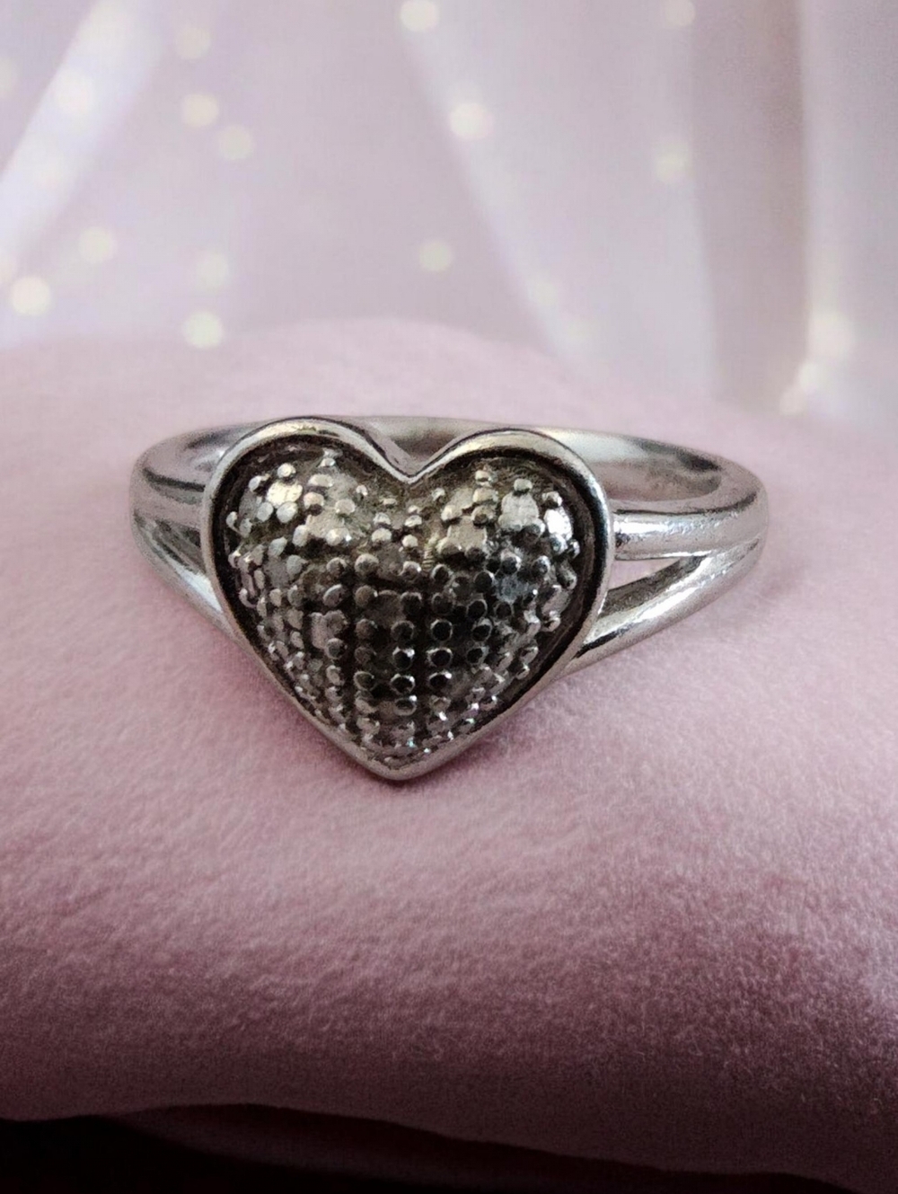 Minimalist Sterling Silver Heart Ring 925 DL | Pavé CZ Accent | Size 7